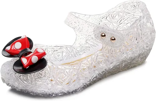 Zapatos de gelatina para niñas, sandalias de cumpleaños de princesa de reina de la nieve para niñas pequeñas, sandalias azules con purpurina talla