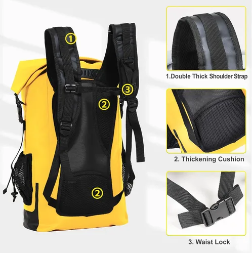 Miniatura 5 de UPWELL 30L Impermeable Bolsa Seca Boating Mochila para Viajes Senderismo Camping Kayak Senderismo Natación Flotante Sumergible Bolsa Seca Amarillo