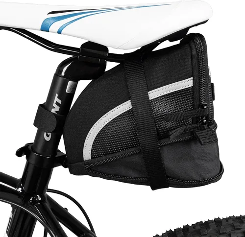 Miniatura 8 de BV Bolsa de bicicleta con correa con material reflectante, bolsa de sillín de gran capacidad con divisor separado para objetos pequeños y espacio