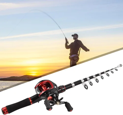 Miniatura 6 de LIXADA Combo de caña de pescar y carrete con señuelos de pesca para adultos, caña de pescar telescópica de 6.89 pies con carrete de cebo 18+1BB mano