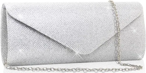 Miniatura 7 de Bolsos de mano para mujer, Bolso de sobre de noche con cadena desmontable, elegancia brillante Dorado