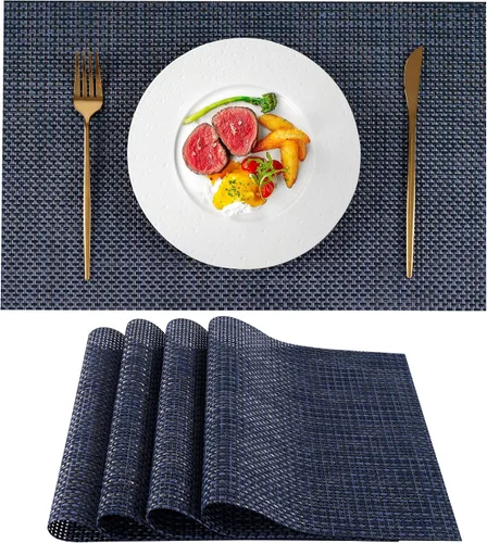 Miniatura 11 de Juego de 4 manteles individuales de vinilo de plástico tejido beige y amarillo para decoración de mesa de comedor, resistentes al calor