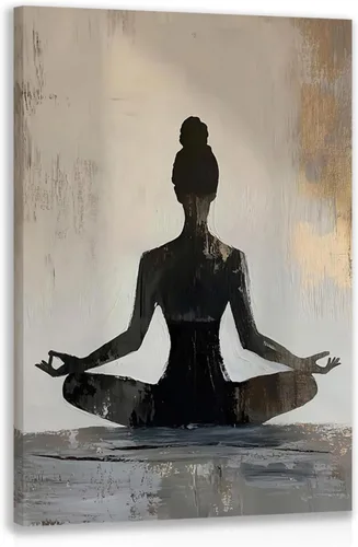 GELDSTEI Arte de pared zen enmarcado, pintura moderna en lienzo de chica haciendo yoga, decoración de pared de meditación tranquila, imagen estética