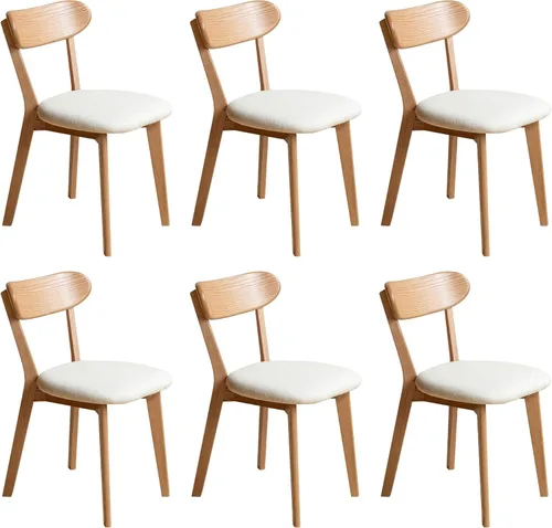 Miniatura 23 de Sillas de comedor de roble macizo 100%, silla de comedor moderna de mediados de siglo con respaldo curvo, sillas de comedor tapizadas en tela