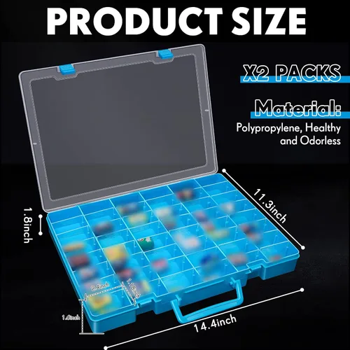 Miniatura 2 de Juexica 2 piezas Caja organizadora de almacenamiento de plástico grande con 48 rejillas, caja de aparejos, contenedor organizador de compartimentos