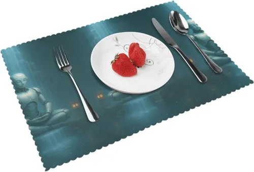 Miniatura 16 de Rectangular Placemats Set of 4, Heat Resistant Cucumber Printed Kitchen Dining Table Mats