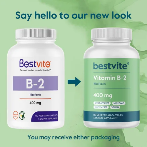 Miniatura 7 de BESTVITE Vitamina B-2 (riboflavina) 400 mg (120 cápsulas vegetarianas) - Alta potencia - Energía, piel y salud celular - Apoyo saludable del sistema