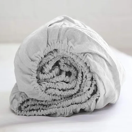 Simple&Opulence Sábana bajera ajustable 100% lino (1 pieza), funda de colchón, lino belga natural, tamaño matrimonial, bolsillo profundo de 14 Gris
