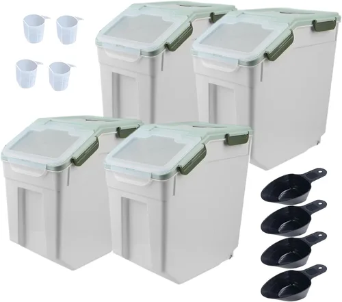 Miniatura 12 de Contenedor grande de almacenamiento de harina de 25 libras, 2 paquetes de contenedores herméticos de almacenamiento de arroz con ruedas, tapa