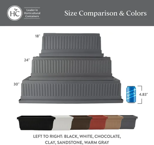 Miniatura 6 de The HC Companies Macetero veneciano de 18 pulgadas con tapón de drenaje, macetas de plástico ligero resistente a los rayos UV para interiores y Negro