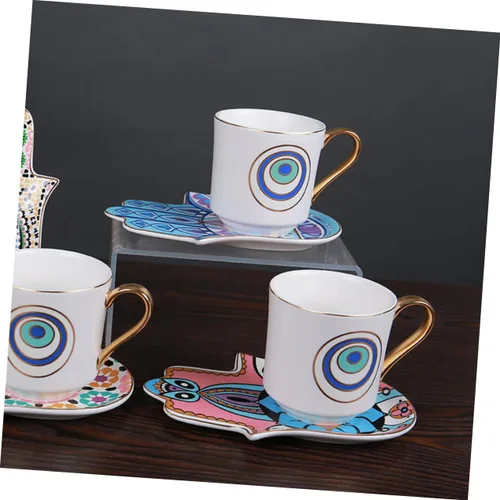 Miniatura 8 de Turkish Ceramic Coffee Cup and Saucer Set 120ml Retro Coffee Mug Household Tea Cup with Evil Eye Pattern for Afternoon Tea and Home Use
