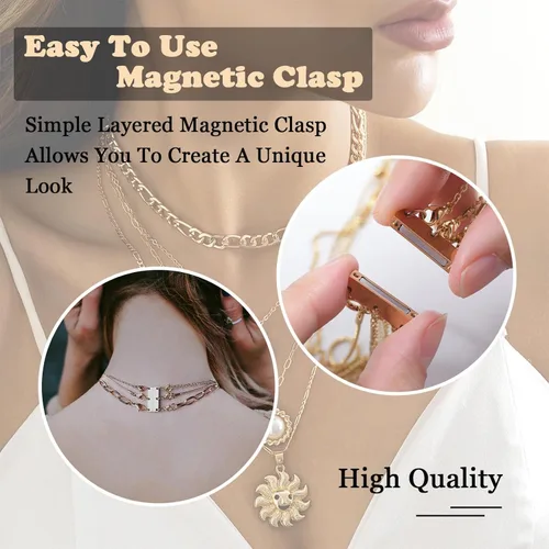 Miniatura 3 de Kcctoo Collar con cierre de capas, separadores de joyas, oro y plata, cierre magnético de collar múltiple para mujer con aspecto en capas