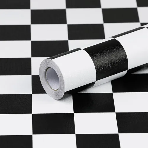 Papel tapiz de tablero de ajedrez para despegar y pegar, papel de pared blanco y negro de 17.3 x 160 pulgadas, papel de contacto de mosaico