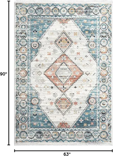 Miniatura 2 de Abani Alfombra envejecida de 5 pies 3 pulgadas x 7 pies 6 pulgadas (5 x 8), estilo antiguo, no desprende pelusa, alfombra de área de diamante natural