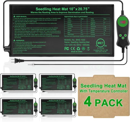 Miniatura 8 de Tapete térmico de plántulas con termostato integrado, paquete de 2 unidades, 10 x 20.75 pulgadas, almohadilla térmica impermeable para plantas
