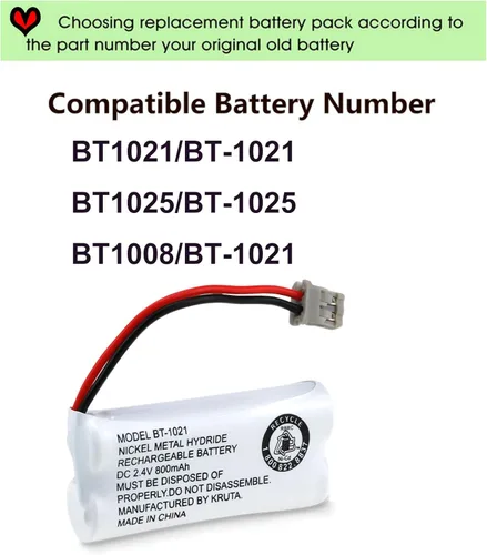 Miniatura 5 de BT-1021 BBTG0798001 Compatible con Uniden BT-1021 BT1021 BT-1008 BT-1016 BT-1025 2.4V 800mAh Batería de repuesto recargable para teléfono inalámbrico
