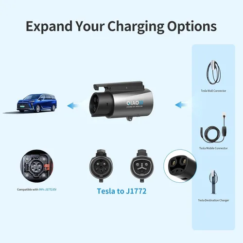 Miniatura 4 de QIAO - Adaptador de carga Tesla a J1772, máximo 80 A 250 V CA, convertidor NACS chapado en plata para carga eficiente de EV de nivel 2, compatible