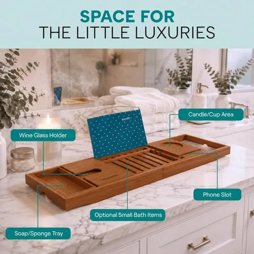 Miniatura 3 de SereneLife Bandeja de bañera premium con caja de regalo y juego de lazo, bandeja de baño expandible, regalos únicos de inauguración de la casa