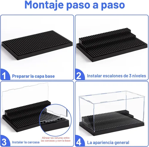 Miniatura 5 de Paquete de 2 minifiguras para bloques de figuras de acción, caja de exhibición de acrílico transparente a prueba de polvo con 3 escalones móviles
