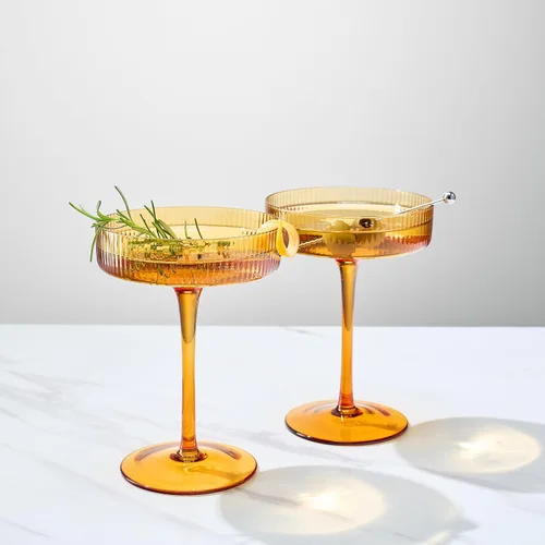 Miniatura 3 de Khen Copas Coupe Vintage Art Déco Acanaladas - Copas Acanaladas para Martini, Champán y Cóctel de 8 oz Bonitos Juegos de Cristalería - Cristalería