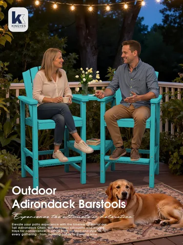 Miniatura 2 de KINGYES Aruba - Juego de 4 sillas Adirondack altas de HDPE con bandejas de conexión dobles, silla Adirondack de altura de barra en relieve para 2