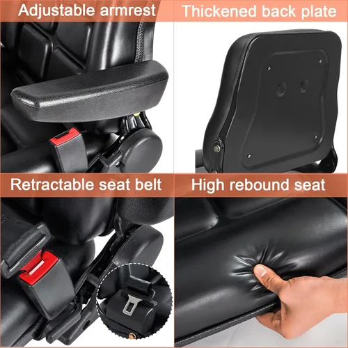 Miniatura 4 de Asiento universal ajustable para carretilla elevadora con cinturón de seguridad y reposabrazos, respaldo ajustable y riel deslizante Asiento