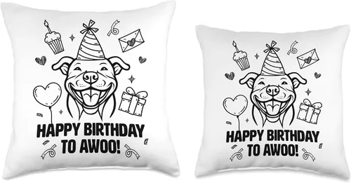 Miniatura 3 de Happy Birthday to Awoo! Sweet American Bully Has Birthday Throw Pillow