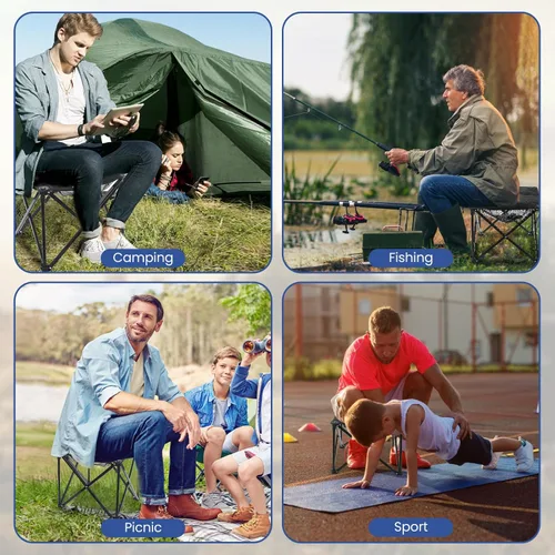 Miniatura 7 de Taburete acolchado para campamento, reposapiés de gran tamaño de 18 pulgadas, sillas de campamento de 500 libras, taburete portátil para camping