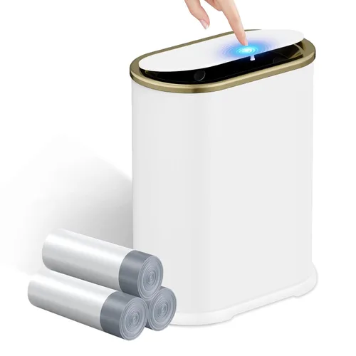 Miniatura 11 de KSSKSS Cubo de basura pequeño de acero inoxidable de 1.8 galones con tapa tipo prensa, cubo de basura delgado para baño, cubo de revestimiento Negro