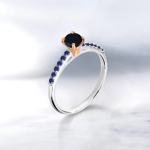 Miniatura 4 de Gem Stone King Anillo de oro blanco de 10 quilates de oro blanco de 10 quilates de ónix negro con puntas de oro rosa