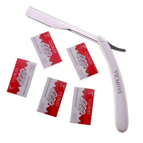 Miniatura 7 de Navaja de afeitar profesional de borde recto con 100 cuchillas Derby, 100% acero inoxidable, 1 navaja + 100 cuchillas 1 Razor + 200 Blades