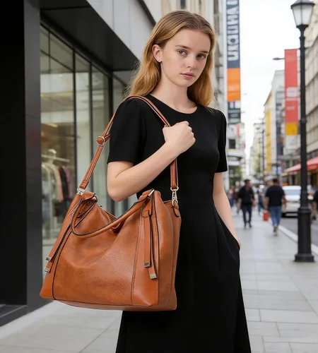 Miniatura 2 de myfriday Bolso de mano de piel sintética suave para mujer, bolso de mano grande para mujer, bolso de hombro holgado y bolso de mano con correa