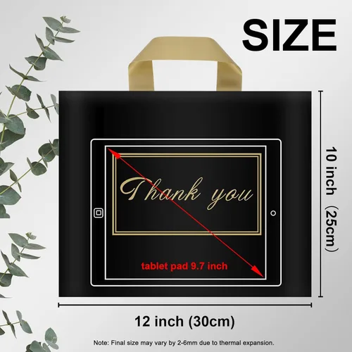 Miniatura 2 de WAKAKO Paquete de 60 bolsas de compras de agradecimiento de 12 x 10 pulgadas, con asa para pequeñas empresas, bolsas de plástico reutilizables a