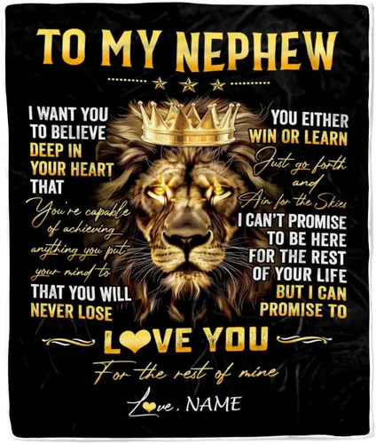 Manta personalizada con texto en inglés «To My Nephew from Aunt Auntie Uncle You Will Never Lose Lion Nephew, cumpleaños, graduación, Navidad, manta