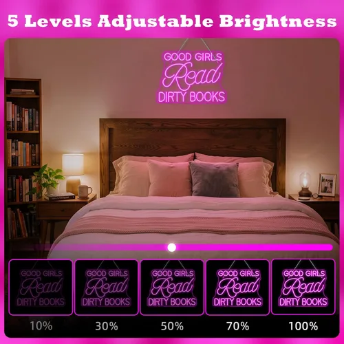 Miniatura 3 de Letrero LED de neón para decoración de pared, con texto en inglés "Good Girls Read Dirty Books", luz de neón regulable para el hogar, libro, fiesta
