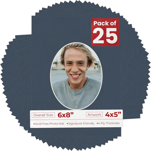 Miniatura 93 de Alfombrilla de 6 x 8 pulgadas, corte biselado para fotos de 4 x 5 pulgadas, diseño ovalado de color gris medio, sin ácidos, mate para proteger tus