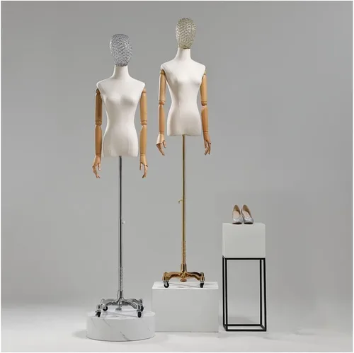 Miniatura 2 de Maniquí de forma de vestido femenino con ruedas universales, cuerpo de modelo, torso con brazos y cabeza desmontables para ferias de manualidades