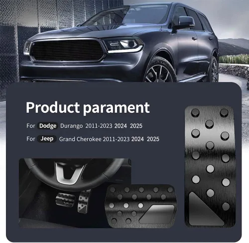 Miniatura 6 de Funda de pedal de aleación de aluminio para Jeep Grand Cherokee 2011-2024 2025 Dodge Durango 2011-2024 2025 Sin perforación Fundas de pedal de freno