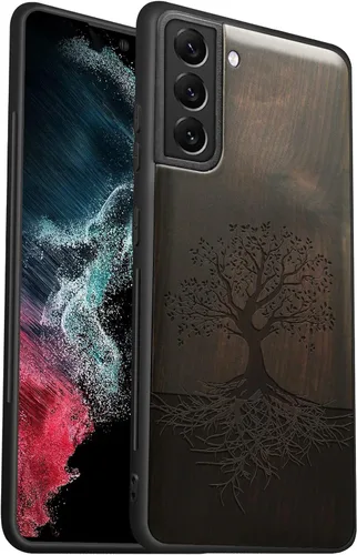 Carveit Funda de madera para Galaxy S22 [madera real dura y TPU suave] a prueba de golpes, funda protectora híbrida única y elegante, diseño de