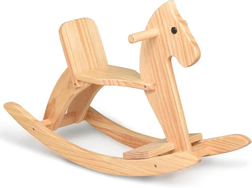 Caballo Mecedor de Madera para Montar para Niños Diseño Clásico Caballo Mecedor con Pedal y Respaldo Seguro Excelente Mano de Obra (Clásico, Natural)