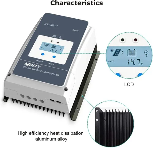 Miniatura 7 de EPEVER Controlador de carga solar MPPT 50A 12/24/36/48VDC Identificación automática del voltaje del sistema con medidor remoto MT52 y sensor
