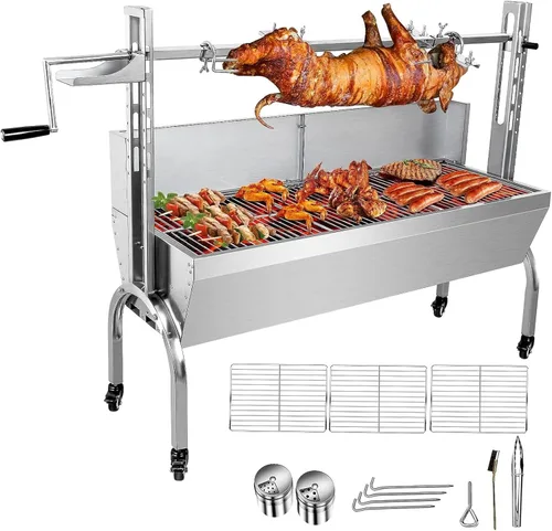 Miniatura 4 de Parrilla asadora de acero inoxidable con protector de cubierta trasera, capacidad de 176 libras, motor de 25 W, asador de cordero pequeño de cerdo