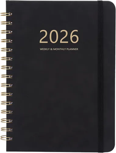 Agenda 2026 – Agenda semanal y mensual 2026, enero 2026 a diciembre 2026, 6.4 x 8.5 pulgadas, agenda diaria con pestañas mensuales, cierre elástico,