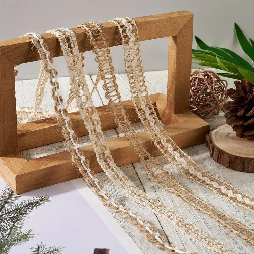 Miniatura 6 de PH PandaHall 4 rollos de cintas de arpillera natural, cintas de encaje de yute, cintas finas para manualidades, cuerda rústica para envolver