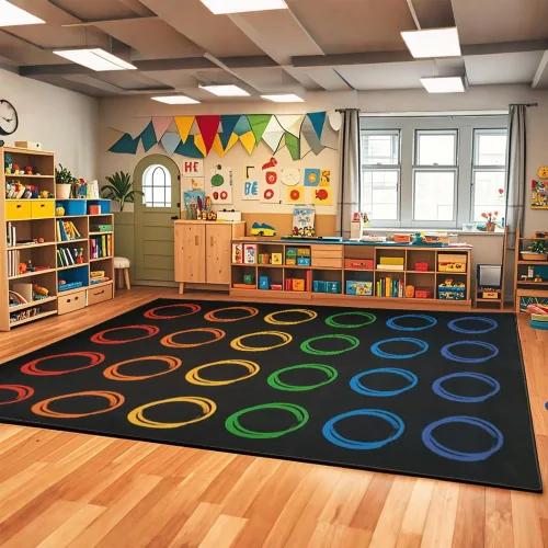 Alfombras de aula primaria con círculo colorido, alfombra grande para aula preescolar, guardería, alfombra educativa para niños de jardín de