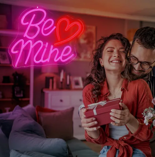 Miniatura 6 de Letrero de neón con forma de corazón de San Valentín con texto en inglés «Be Mine», 14.2 x 11.4 pulgadas, decoración de San Valentín, letrero