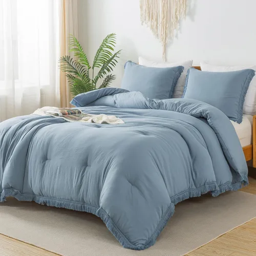 Miniatura 28 de Andency - Juego de edredón tamaño completo de color naranja quemado, 3 piezas, ropa de cama ligera de estilo bohemio terracota para invierno, juego