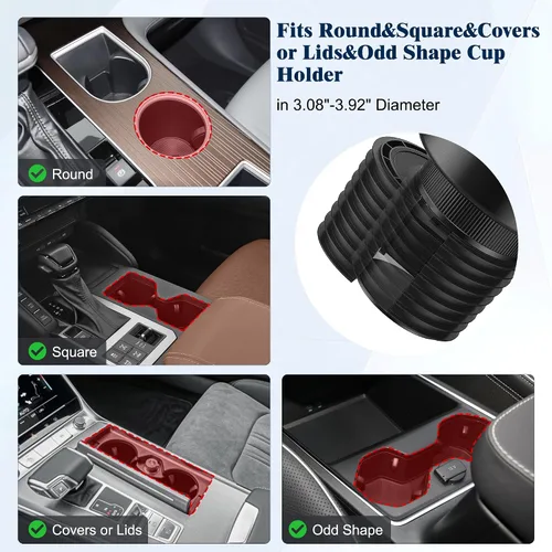 Miniatura 6 de Expansor de portavasos para automóvil, expansor de portavasos para automóvil con base de goma elástica, adaptador de portavasos grande compatible