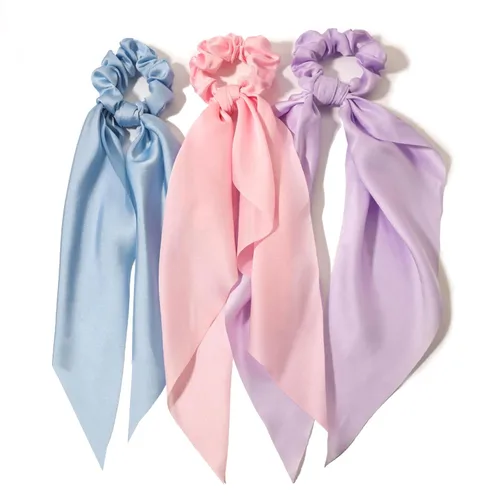 Miniatura 13 de Coleteros para el cabello para mujer, bufanda LFOUVRE Scrunchies, 2 piezas de bufandas anudadas para niñas, bufanda de satén sedoso, banda elástica