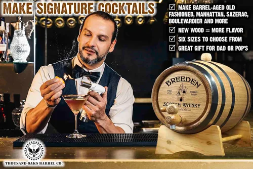Miniatura 8 de Thousand Oaks Barrel Co. Barril personalizado de roble blanco americano de 3 litros con soporte, tapón y espita – Para el cervecero casero